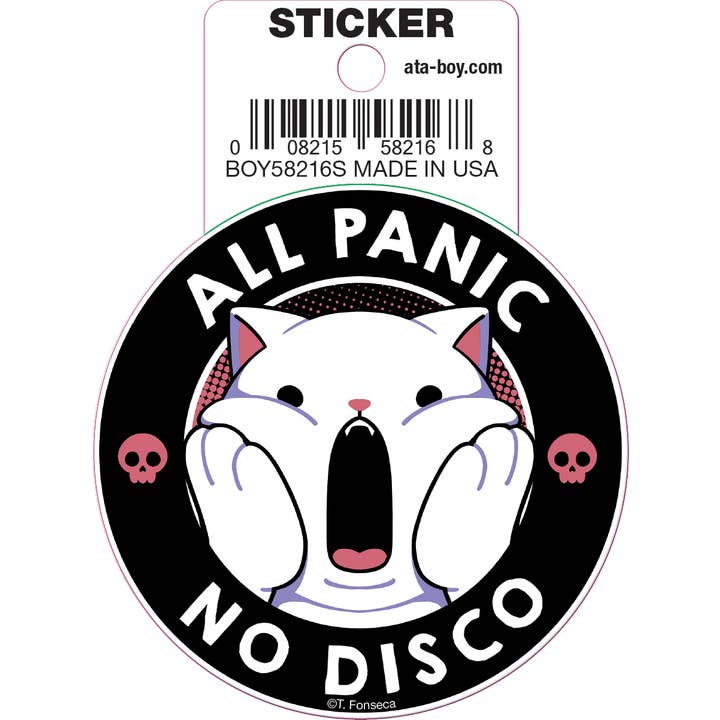 Tobe Fonseca: All Panic No Disco Cat Die Cut Vinyl Sticker - 3"