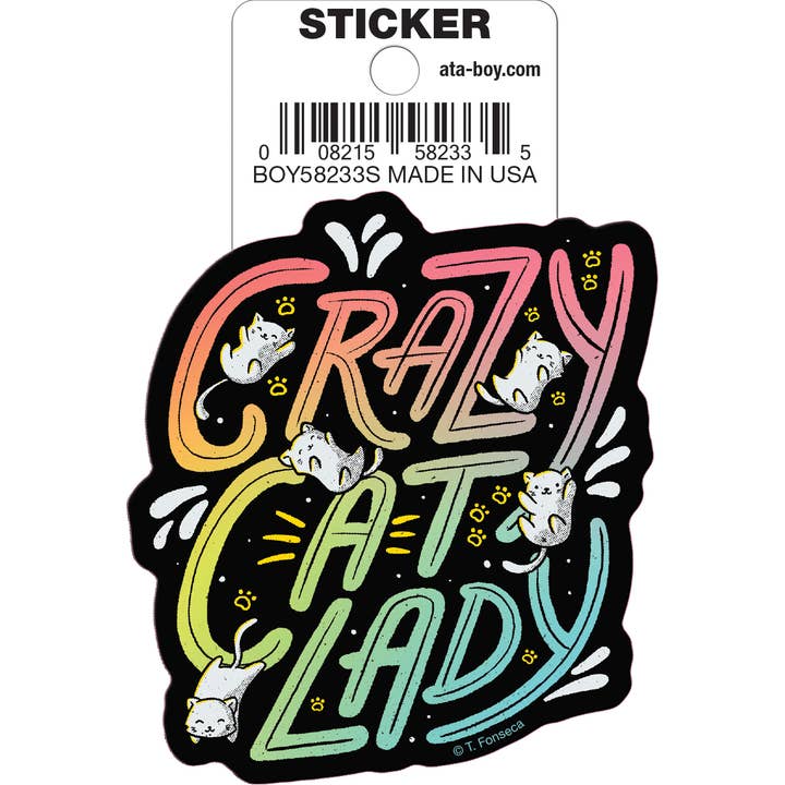 Tobe Fonseca: Crazy Cat Lady Die Cut Vinyl Sticker - 3"