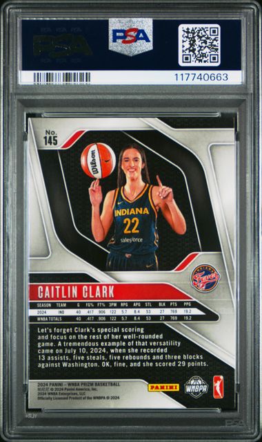 Graded 2024 Panini Prizm Caitlin Clark #145 Ice Rookie RC Basketball Card PSA 10 Gem Mint