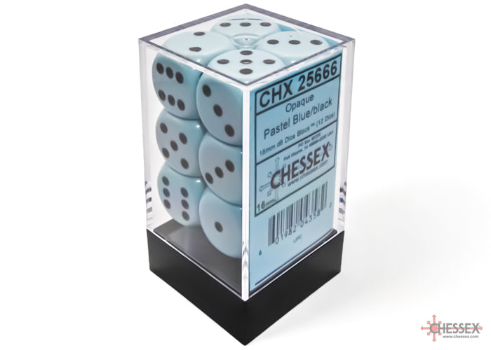 Chessex Opaque 16mm d6 Pastel Blue / black Dice Block(12 dice)