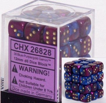 Chessex: Gemini Blue-Purple/Gold 12Mm D6 Dice Block