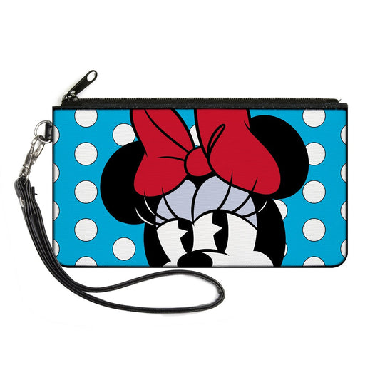 Canvas Zipper Wallet - LARGE - Minnie Style Face CLOSE-UP Dots Blue/White