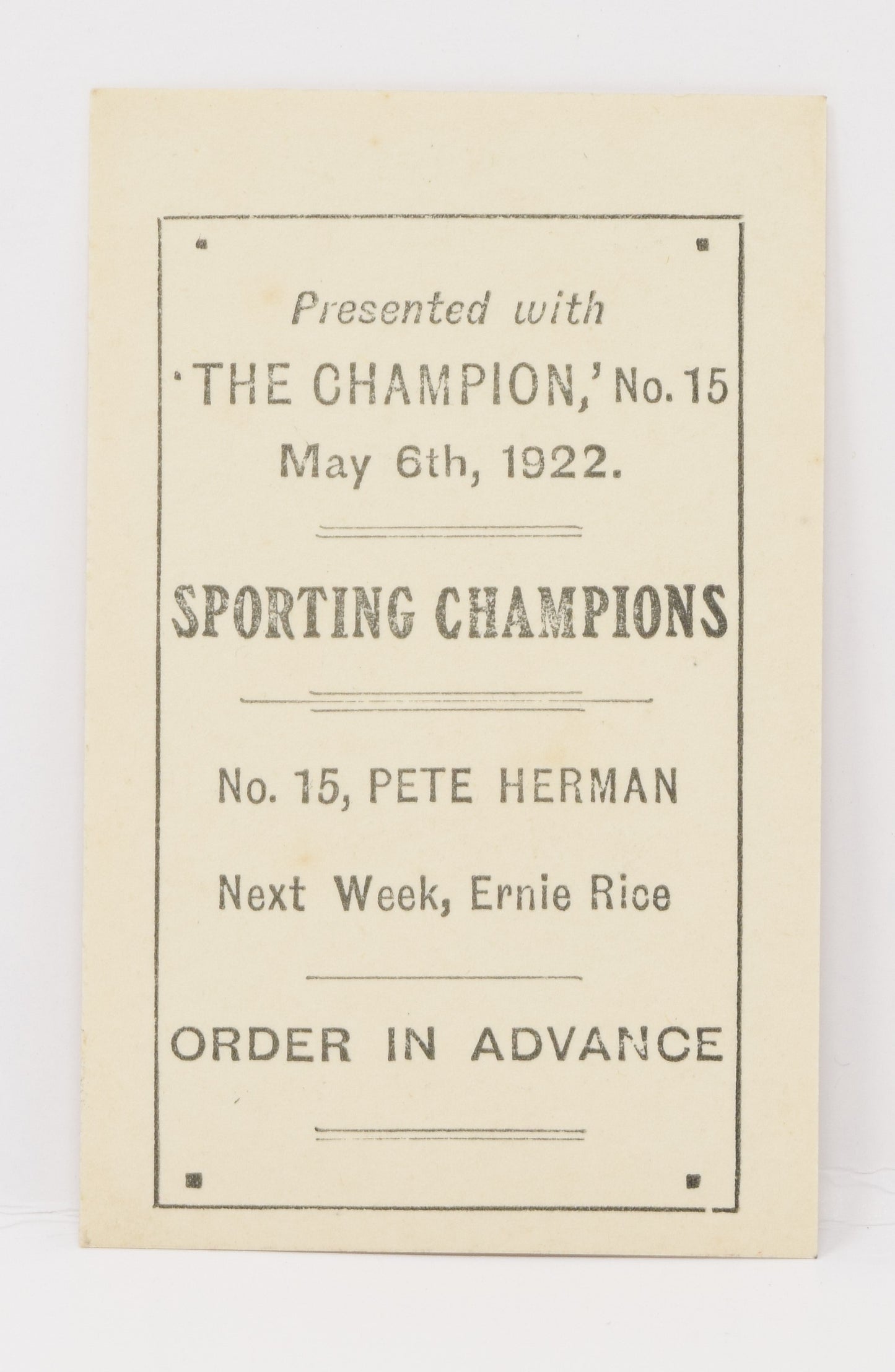 Pete Herman #15 Sporting Champions Boxer Boxing Card 1922 1923