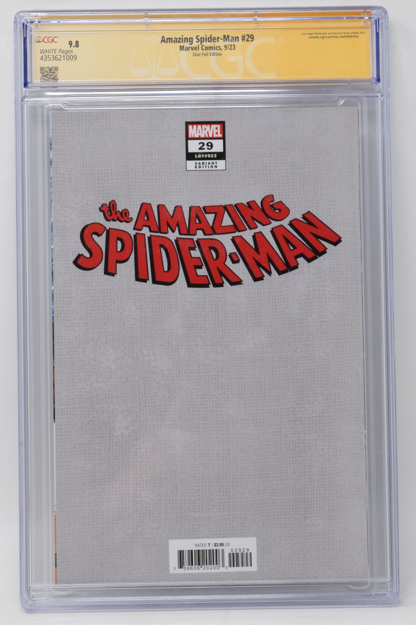 Amazing Spider-Man 29 Marvel 2023 CGC SS 9.8 Ariel Diaz Foil Virgin Signed - Golden Apple Comics