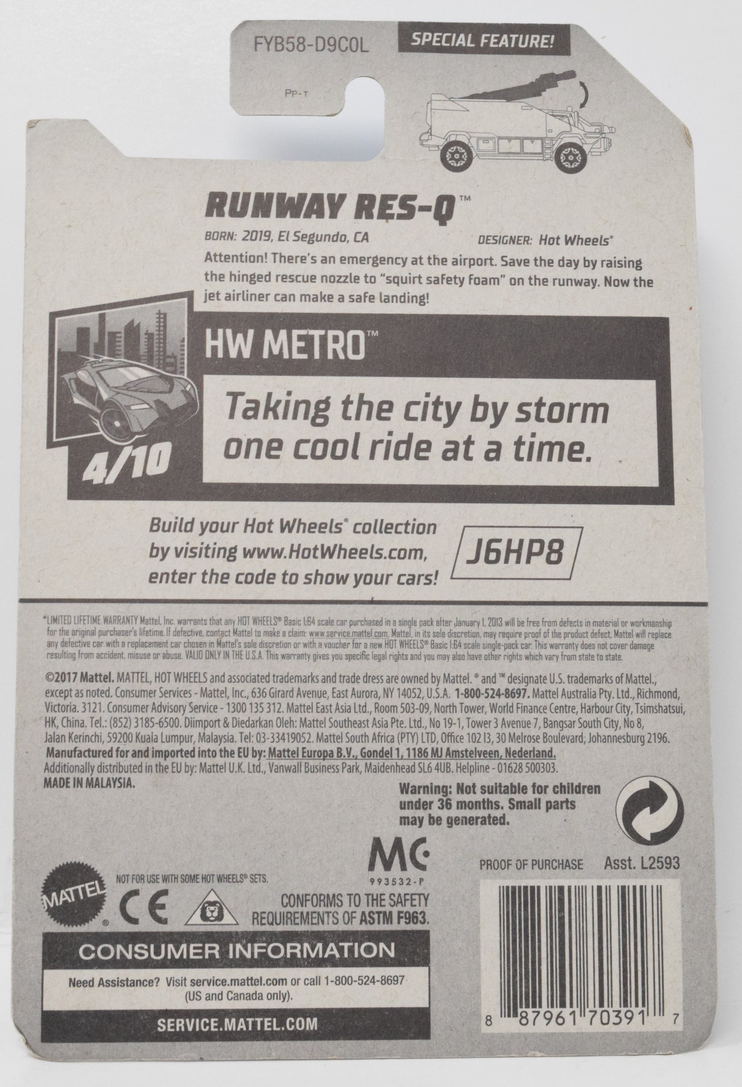 Hot Wheels Runway Res-Q HW Metro DieCast Car Airport Fire Rescue 4/10 206 New - Golden Apple Comics
