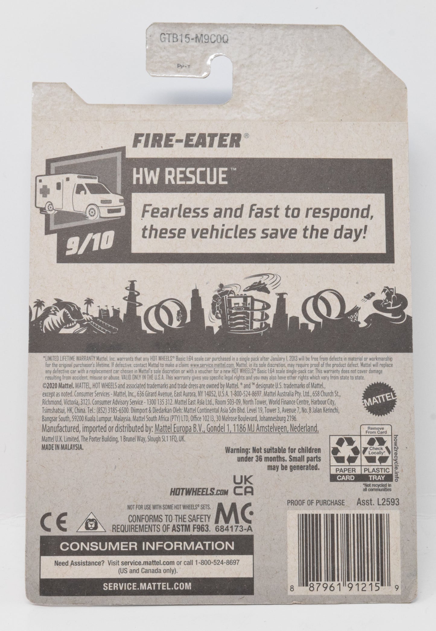 Hot Wheels Fire Eater HW Rescue DieCast Car 9/10 246 New