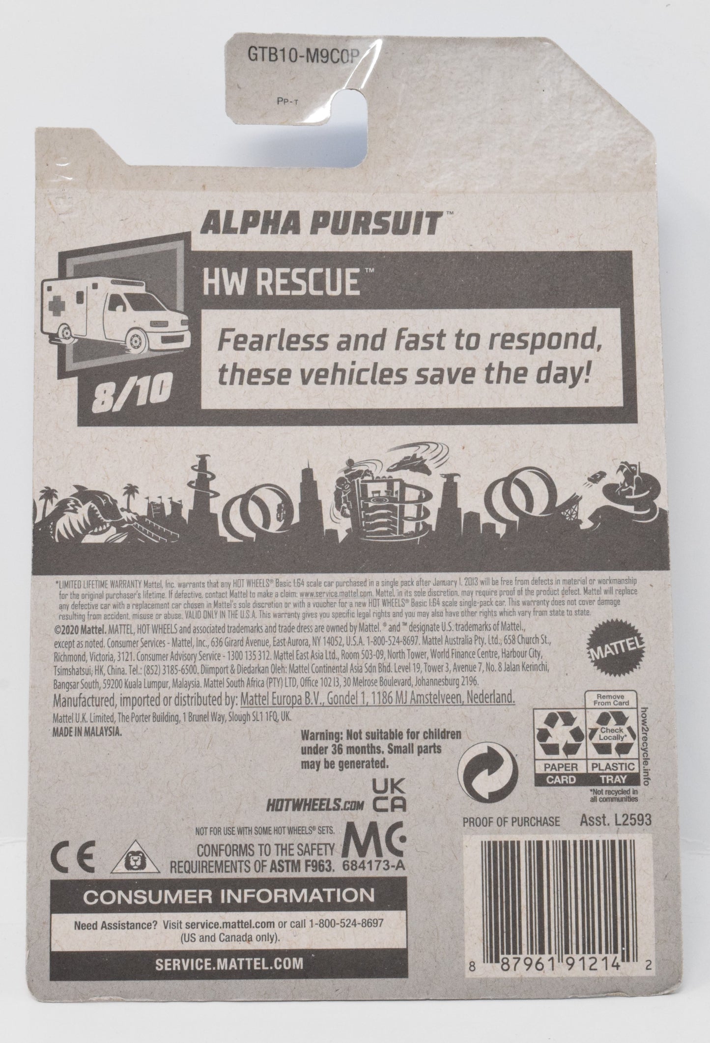 Hot Wheels Alpha Pursuit HW Rescue Diecast Car White 8/10 238 New - Golden Apple Comics