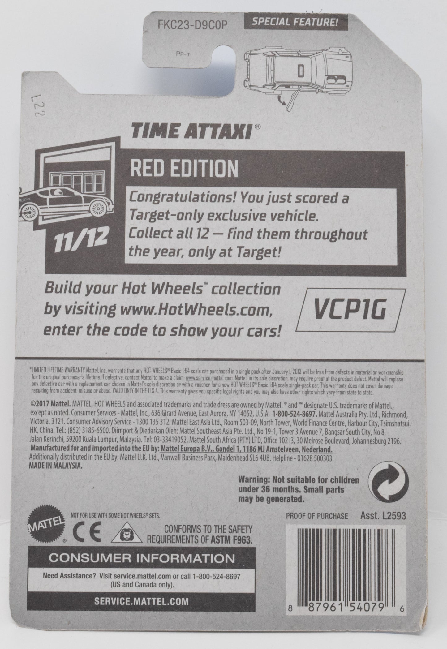 Hot Wheels Time ATTAXI Special Feature DieCast Car Red Edition 11/12 New