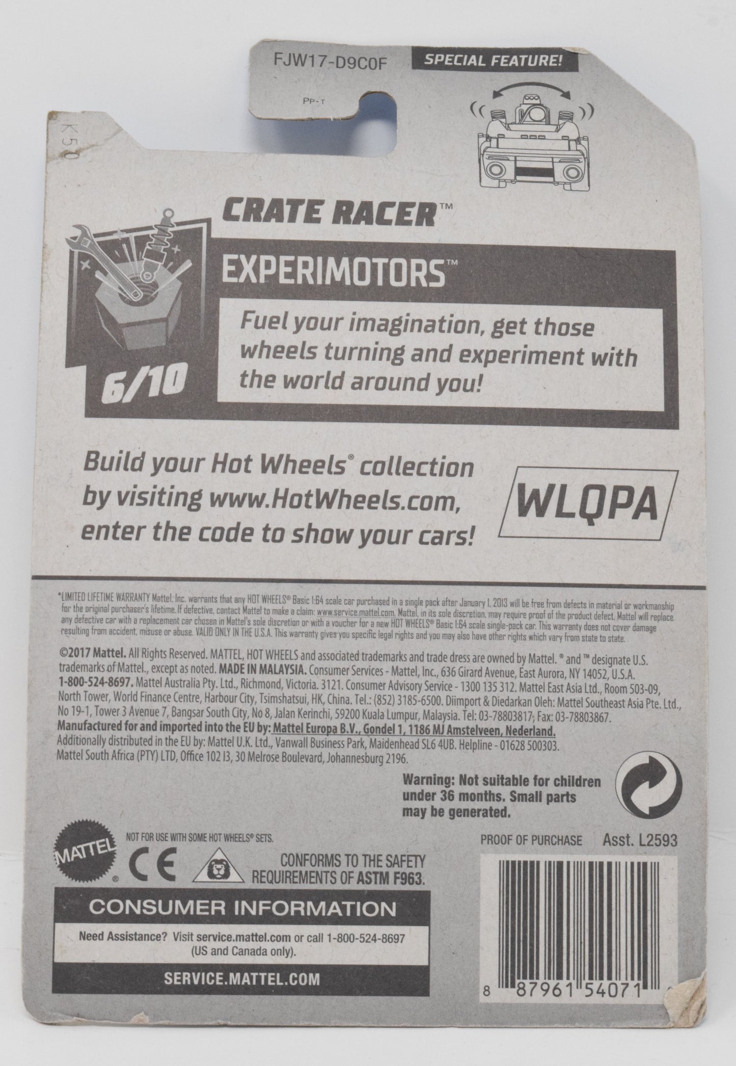 Hot Wheels Crate Racer DieCast Car Special Feature Experimotors 6/10 102 New