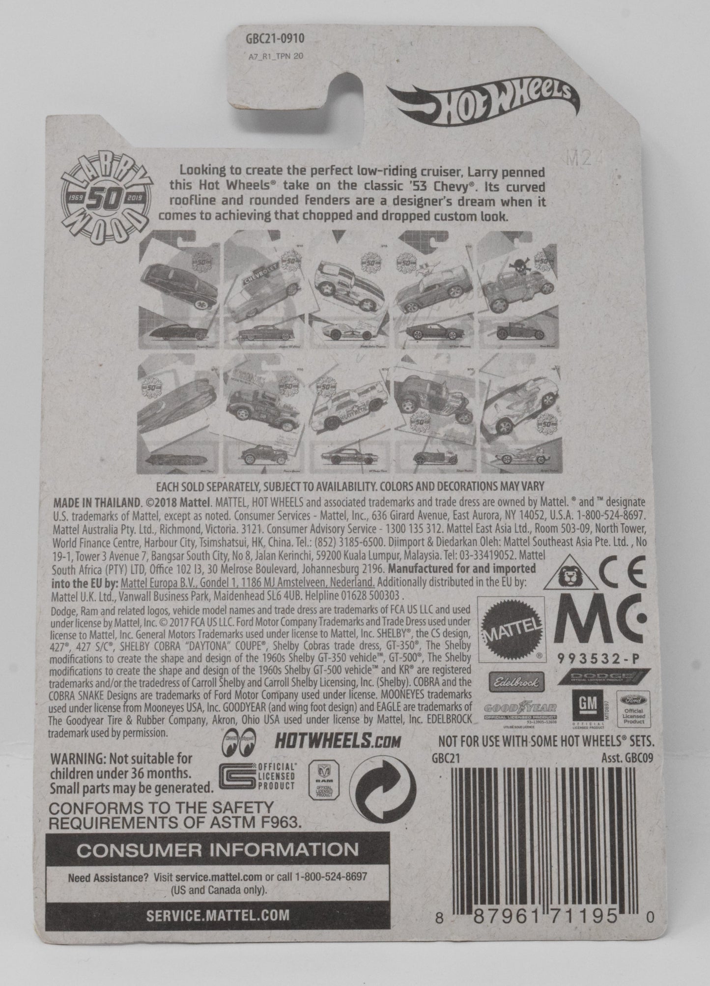 Hot Wheels Custom 53 Chevy Chevrolet Larry Wood DieCast Car Green 2/10 New