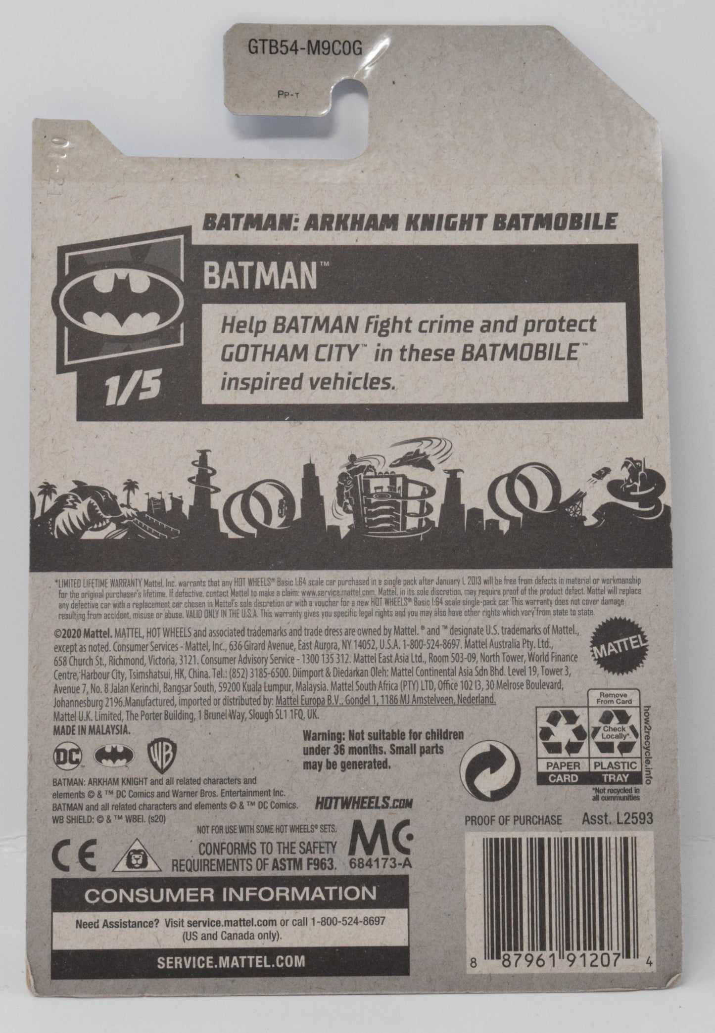 Hot Wheels BatMan Arkham Knight Batmobile 1/5 8 DieCast Car New