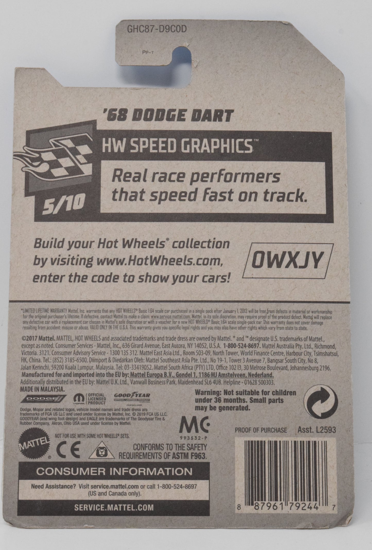 Hot Wheels 68 Dodge Dart HW Speed Graphics 5/10 70 DieCast Car New