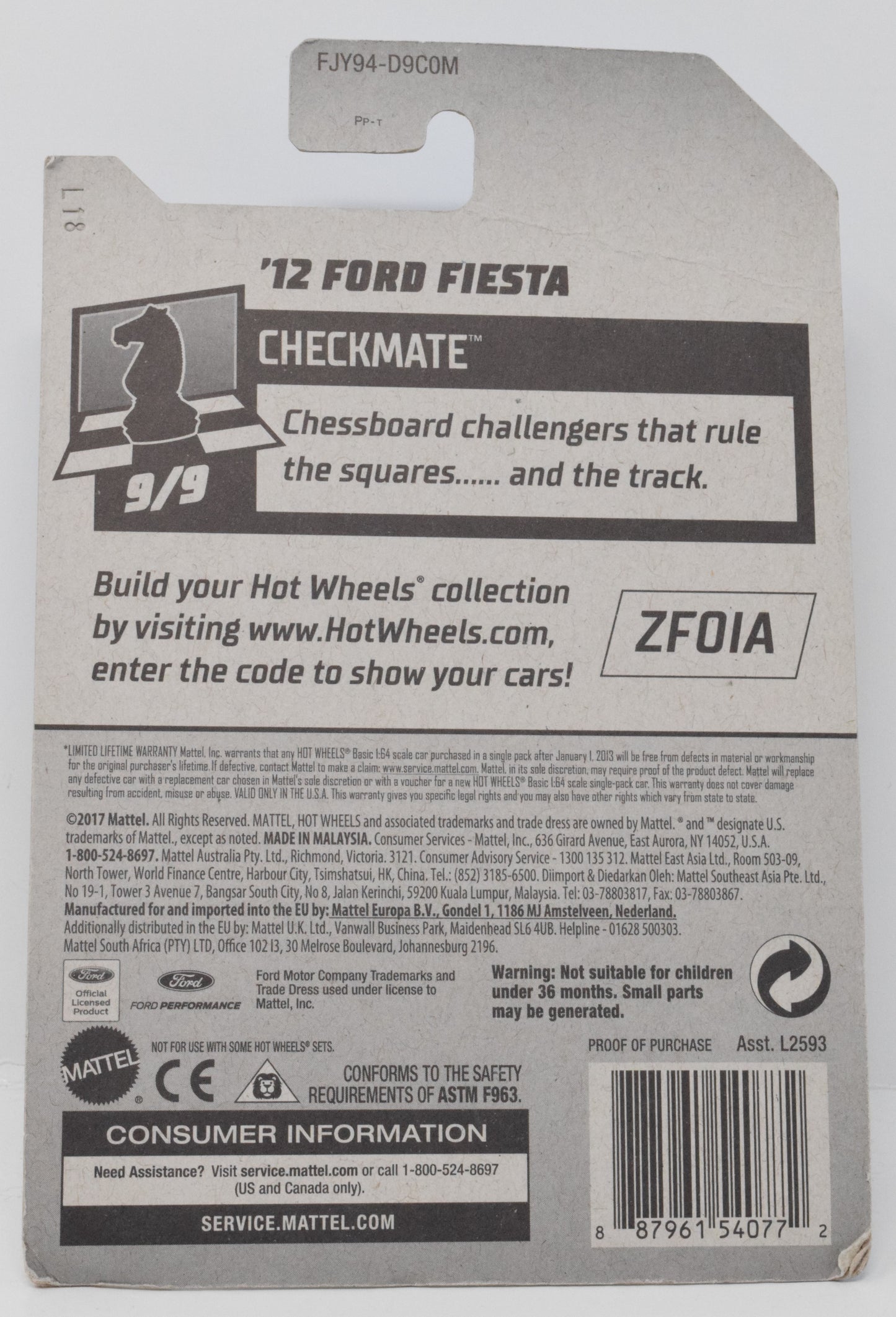 Hot Wheels 12 Ford Fiesta Pawn Checkmate 9/9 263 Diecast Car New - Golden Apple Comics