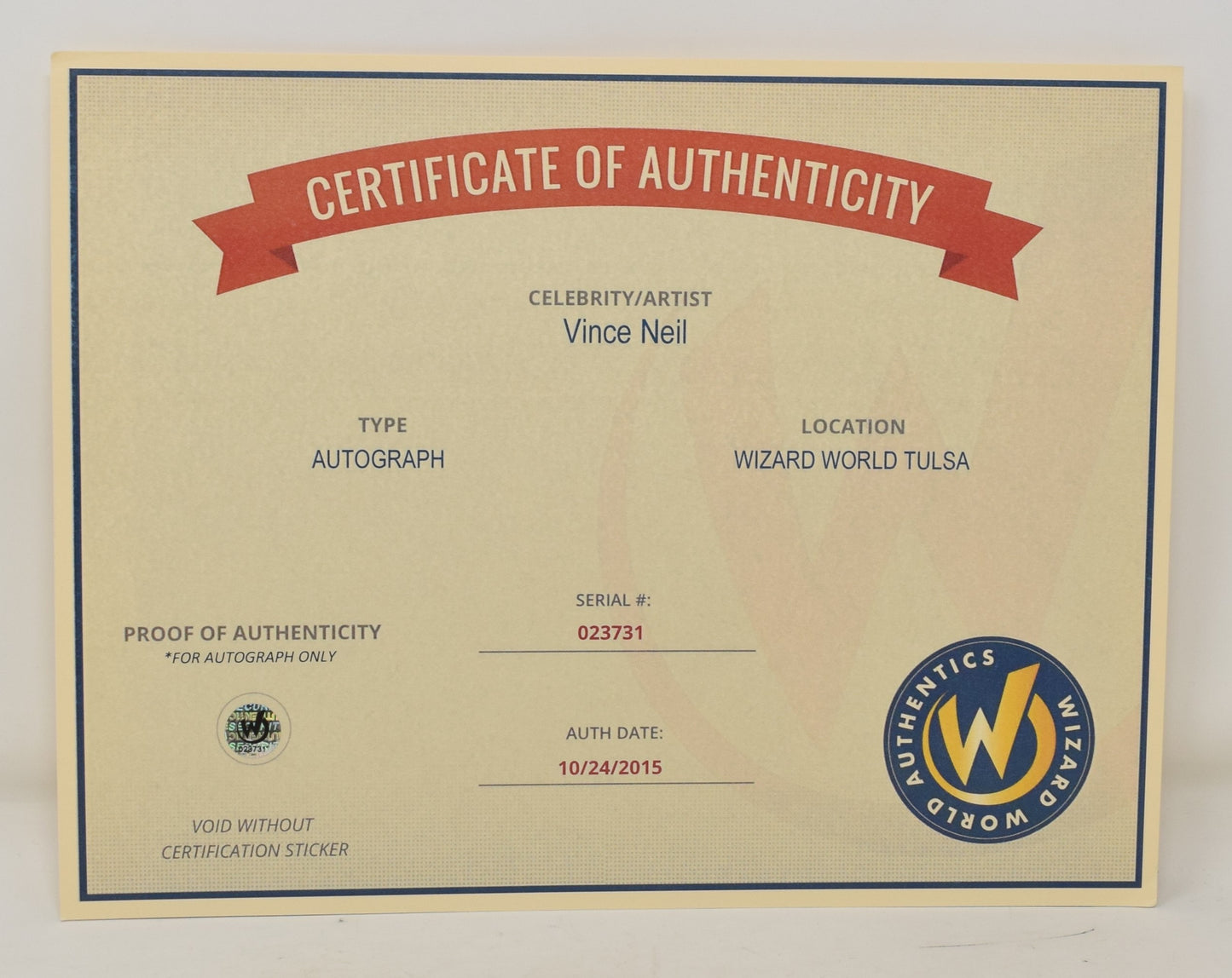 Vince Neil Motley Crue Signed Autograph 8 x 10 Photo COA