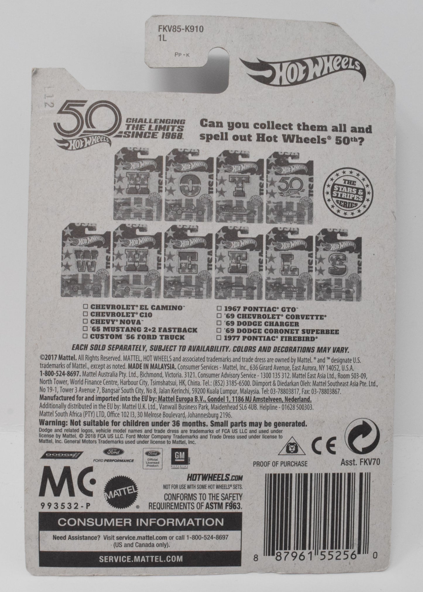 Hot Wheels 1967 Pontiac GTO Stars and striped 6/10 DieCast Car New