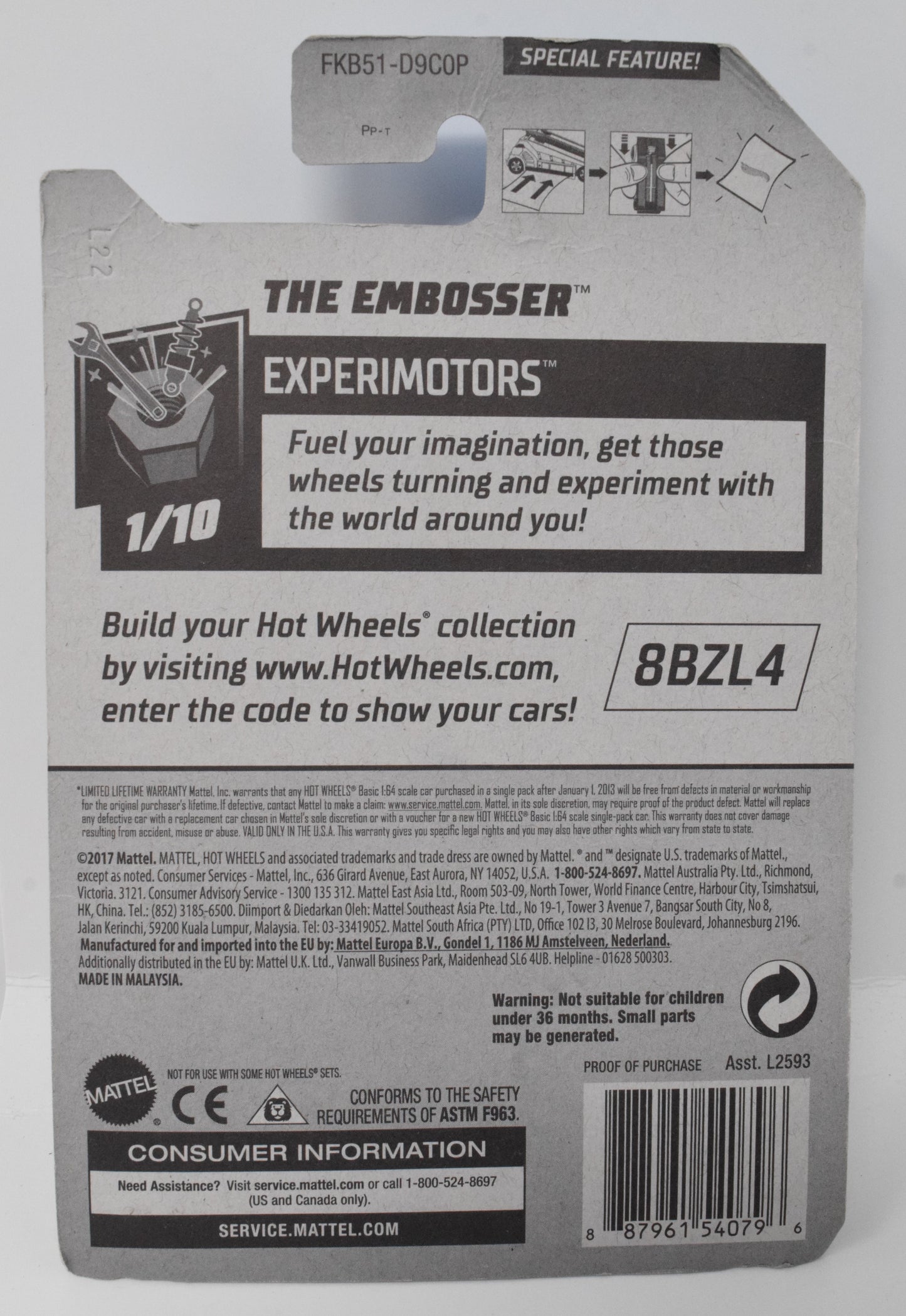 Hot Wheels The Embosser Experimotors Green 1/10 75 DieCast Car New