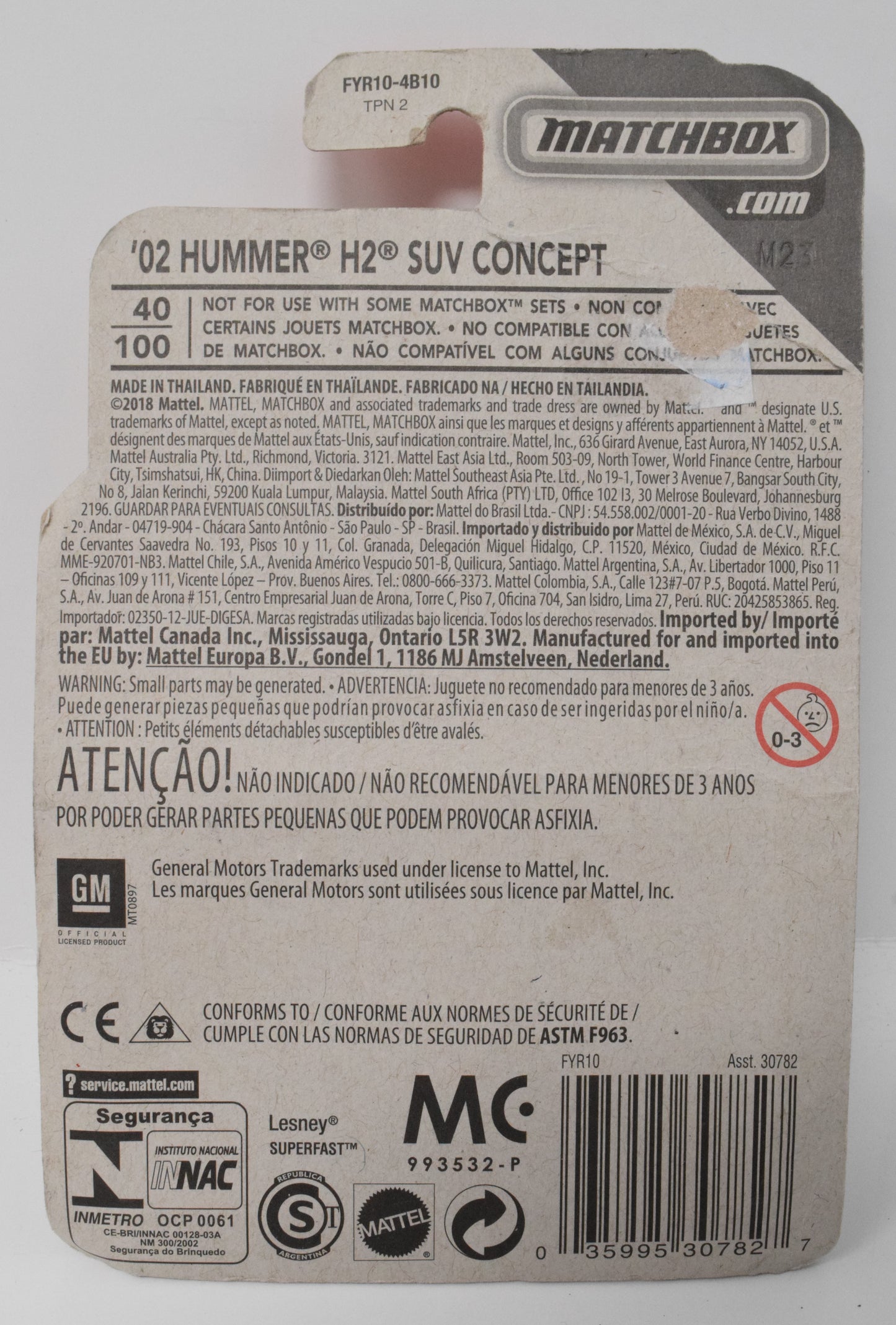 MatchBox 02 Hummer H2 SUV Concept MBX Construction 6/10 DieCast Car New