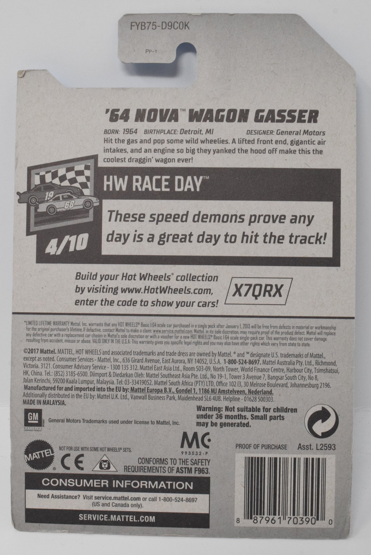 Hot Wheels 64 Nova Wagon Gasser Blue HW Race Day Blue 4/10 198 DieCast Car