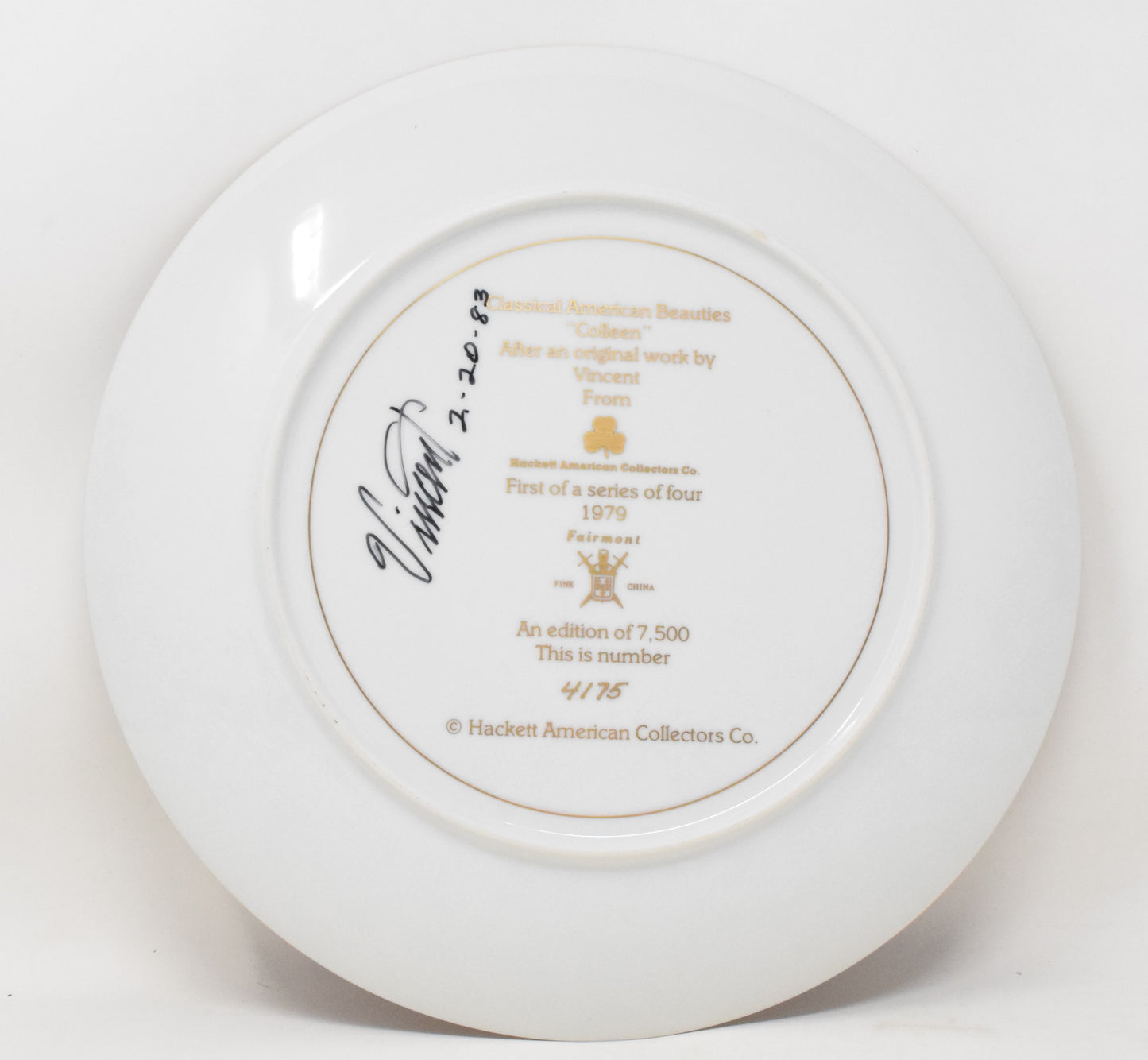 Vincent Classical American Beauties Colleen Collector Plate 1979