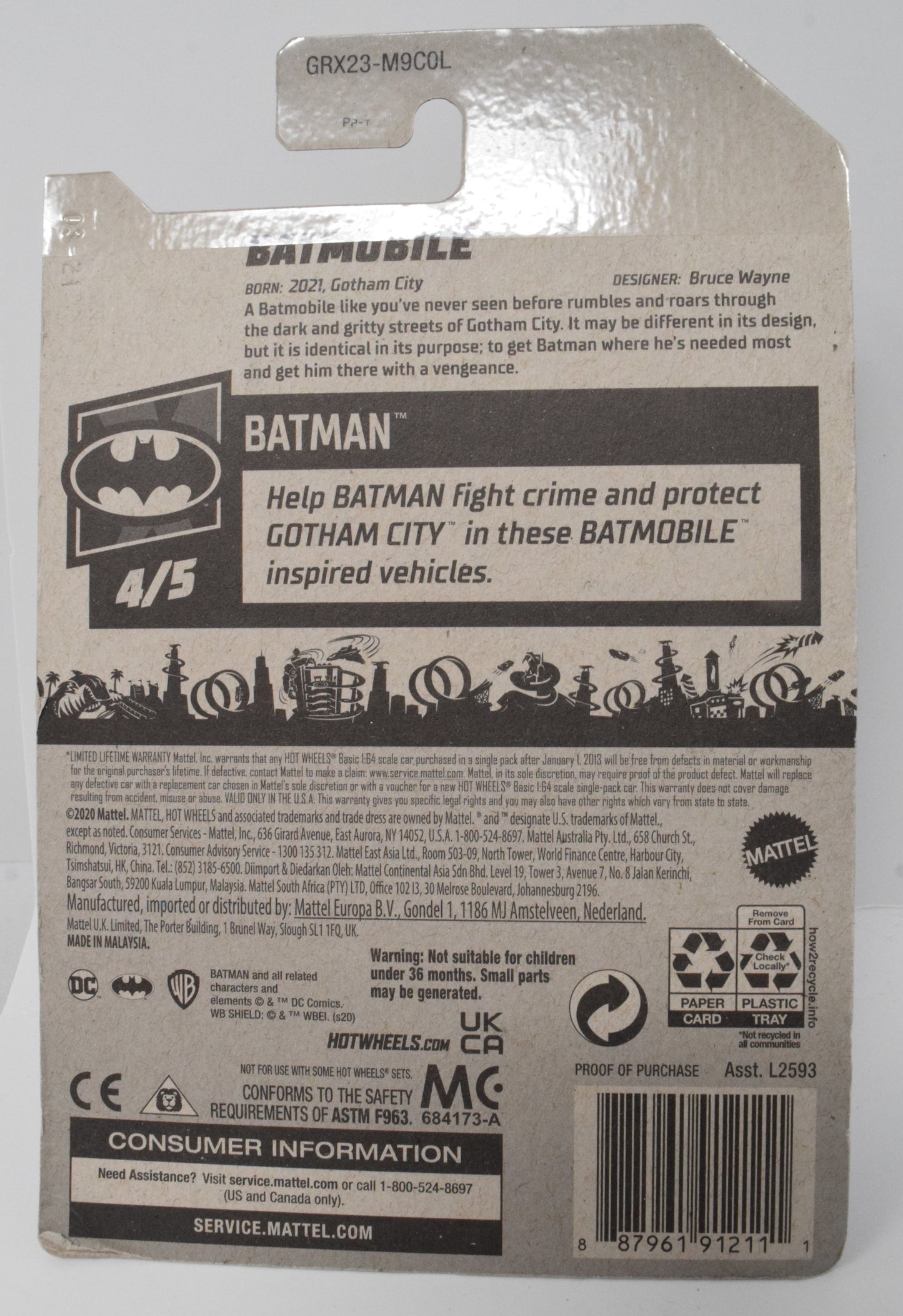 Hot Wheels BatMobile 1st HW Appearance DieCast Car Marvel 4/5 181 New