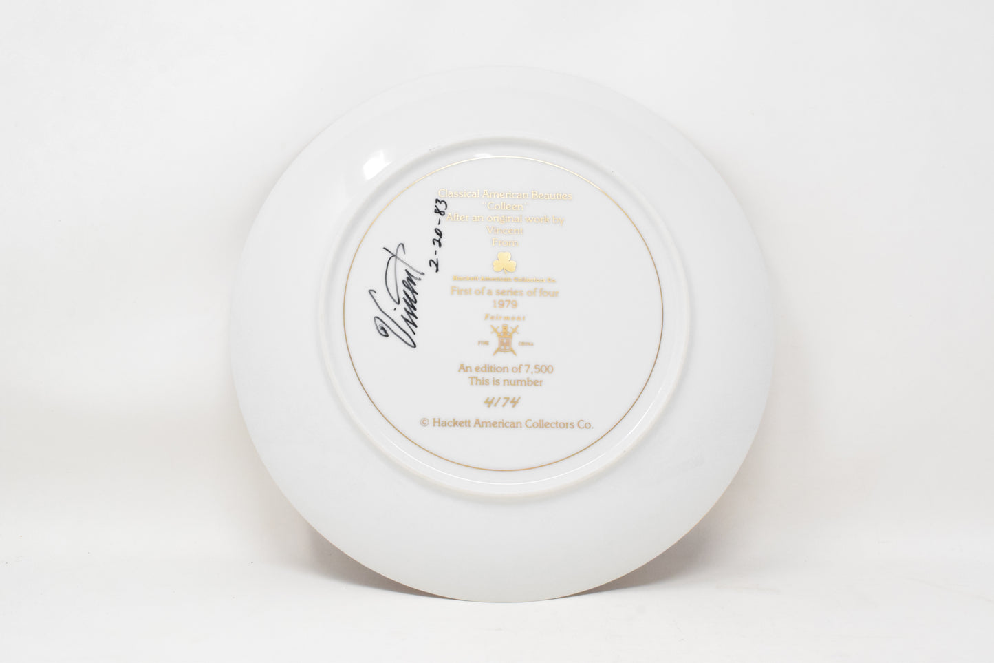 Vincent Classical American Beauties Colleen Collector Plate 1979