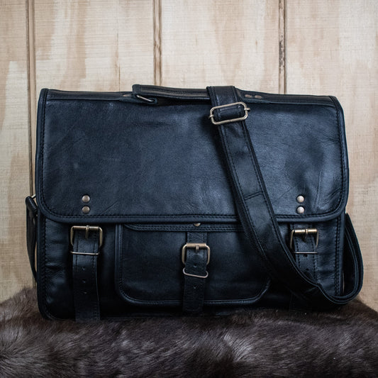 "The Adventurer" Leather Laptop Bag - Large (Black)