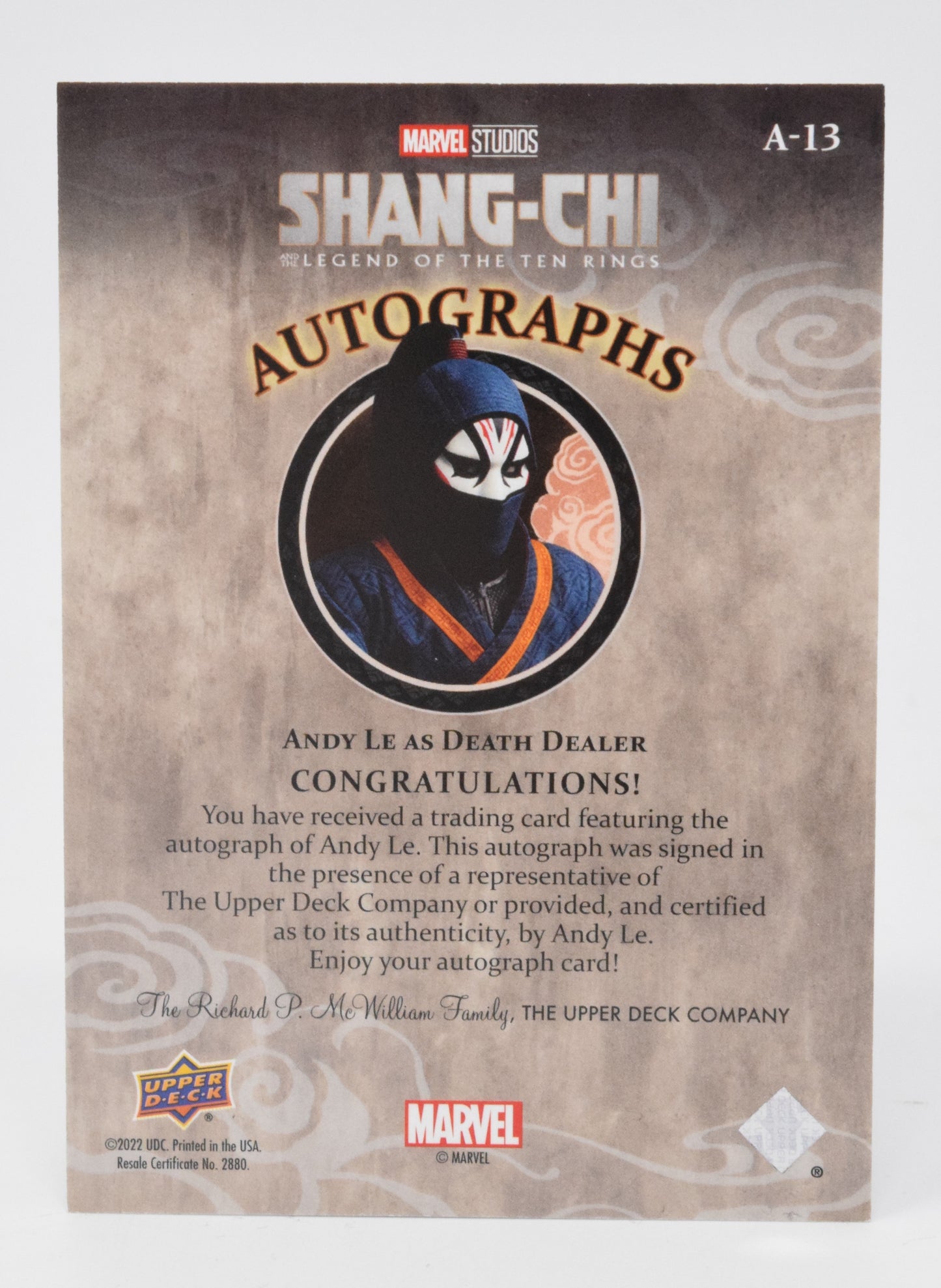 Shang-Chi Andy Lee Death Dealer Autograph Card Marvel Upper Deck 2023 A-13