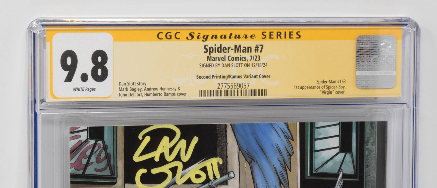 Spider-Man #7 Marvel 2023 2nd Print 1:25 Humberto Ramos Virgin Spider-Boy CGC SS 9.8 SIGNED Dan Slott