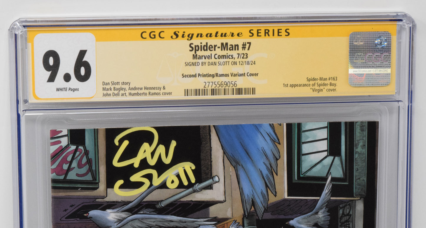 Spider-Man #7 Marvel 2023 2nd Print 1:25 Humberto Ramos Virgin Spider-Boy CGC SS 9.6 SIGNED Dan Slott
