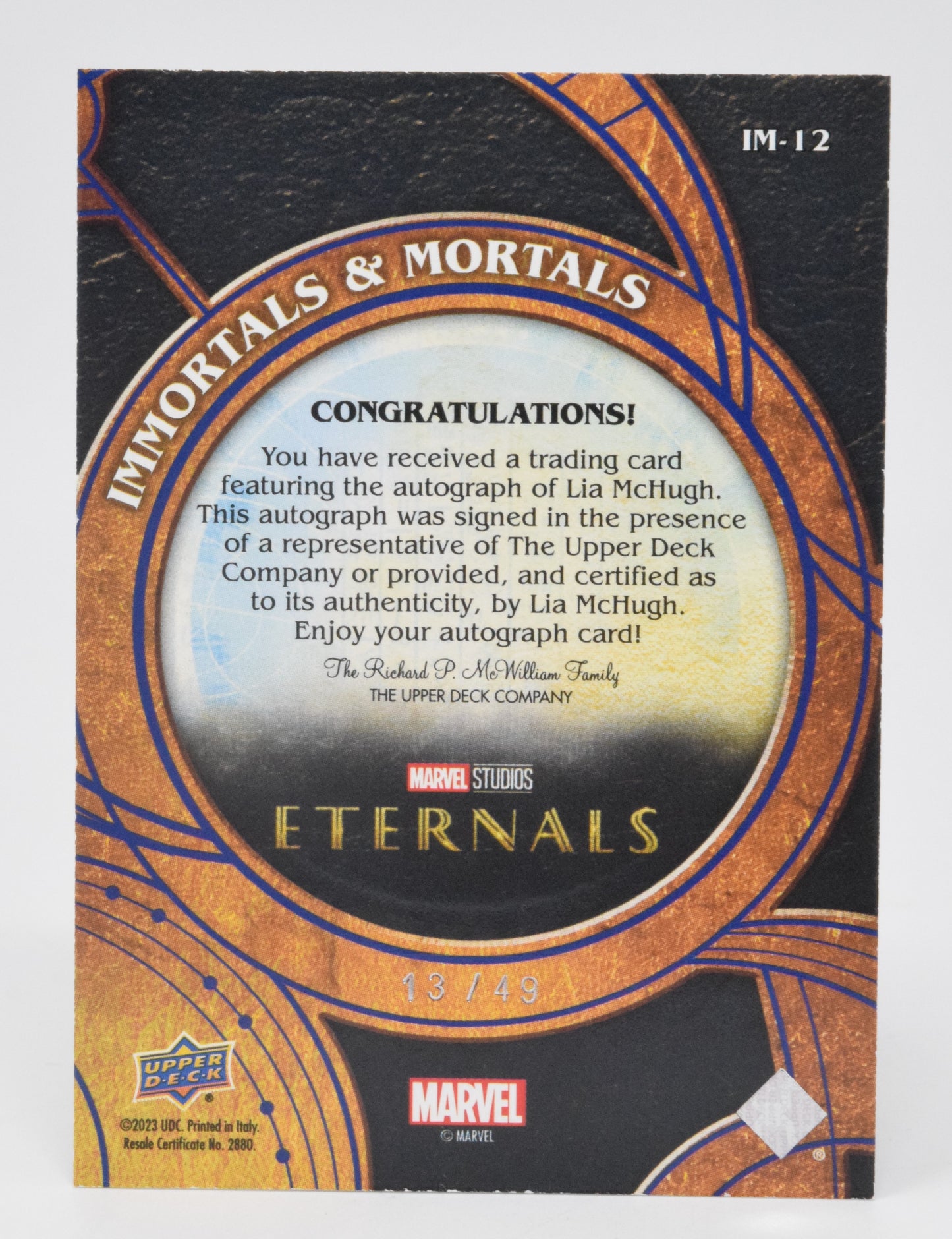 Eternals immortals Mortals Lia McHugh Sprite Autograph Card Marvel Upper Deck