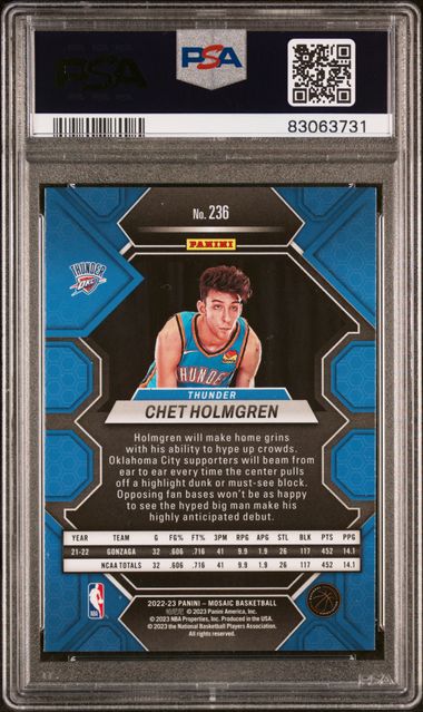 Graded 2022 Panini Mosaic Chet Holmgren #236 Rookie RC Basketball Card PSA 10 Gem Mint