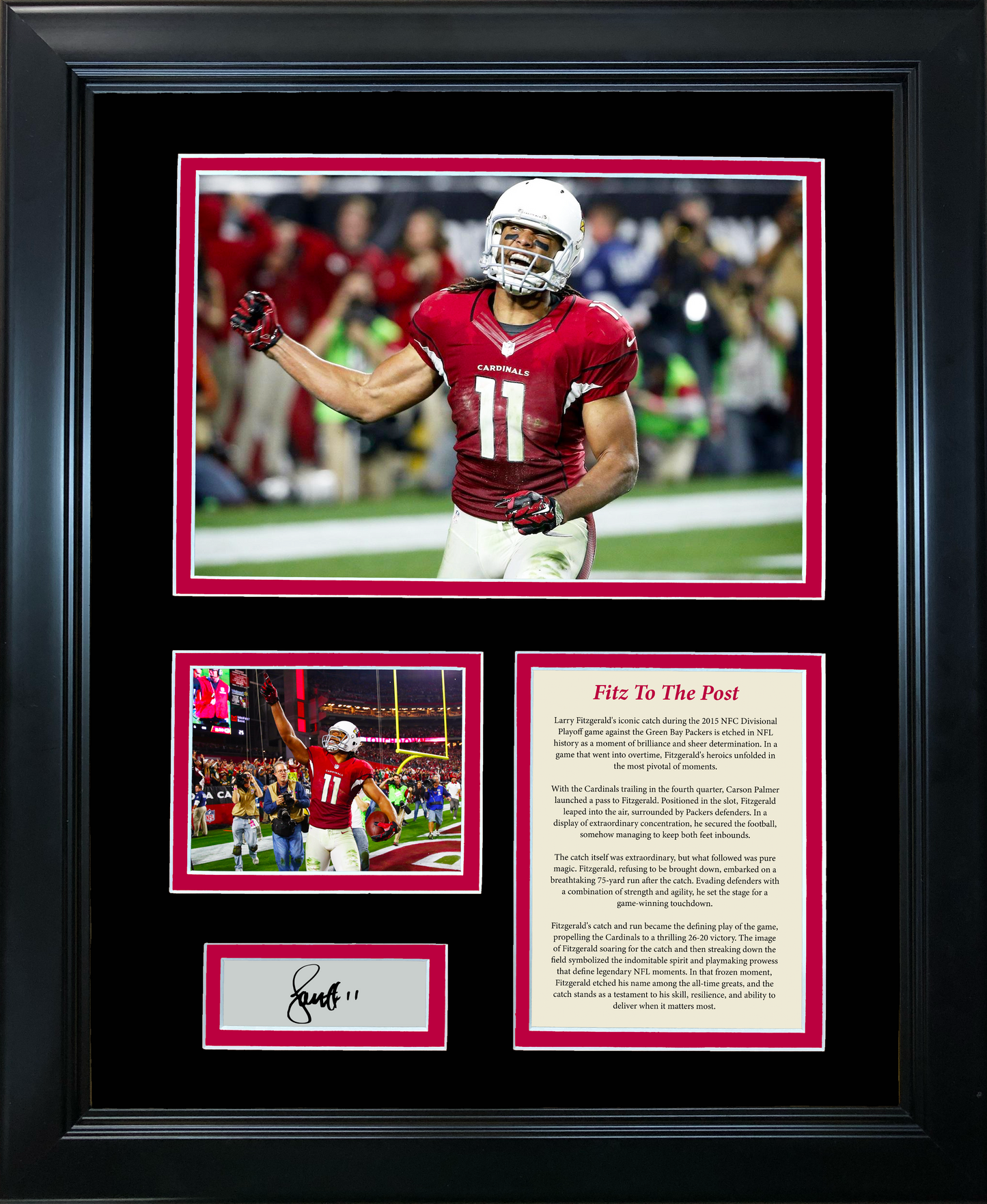 Framed Fitz To The Post Larry Fitzgerald 2015 Playoffs Catch vs Packers Facsimile Laser Engraved Signature Auto Arizona Cardinals Football 11"x14" Photo Sig Collage