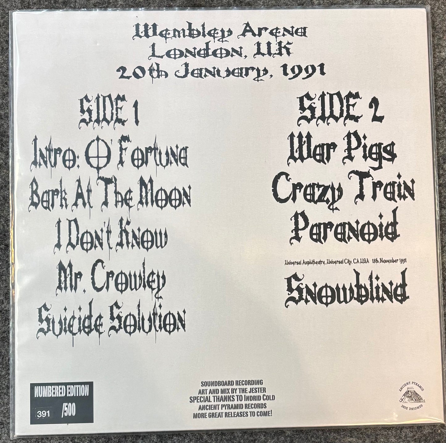 Ozzy Osbourne – THE GREAT BRITISH MUSIC WEEKEND 1991 LP Record *Unofficial Release*