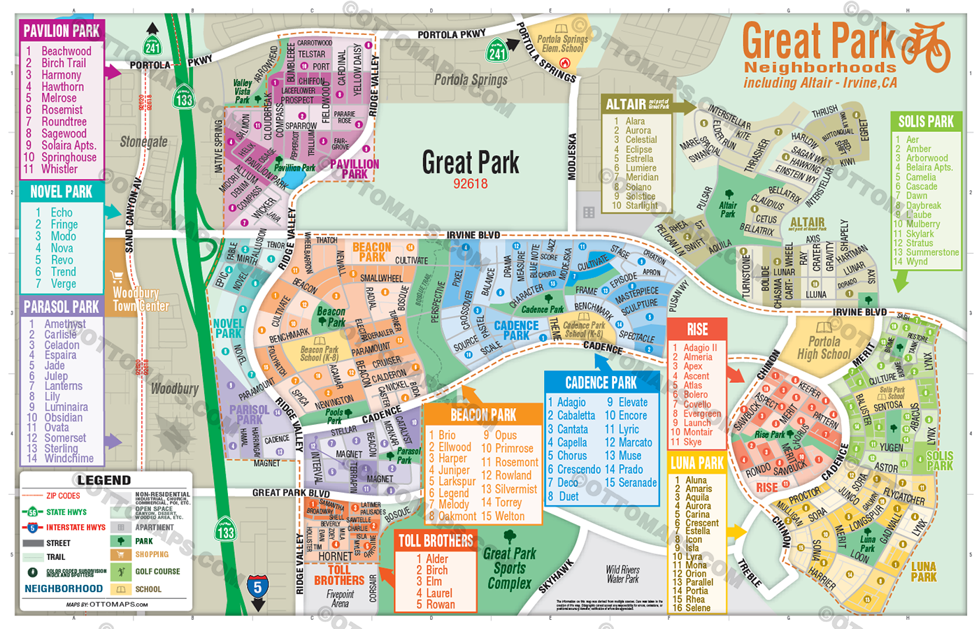 Great Park Map, Irvine, CA - includes Altair - POSTER PRINTS