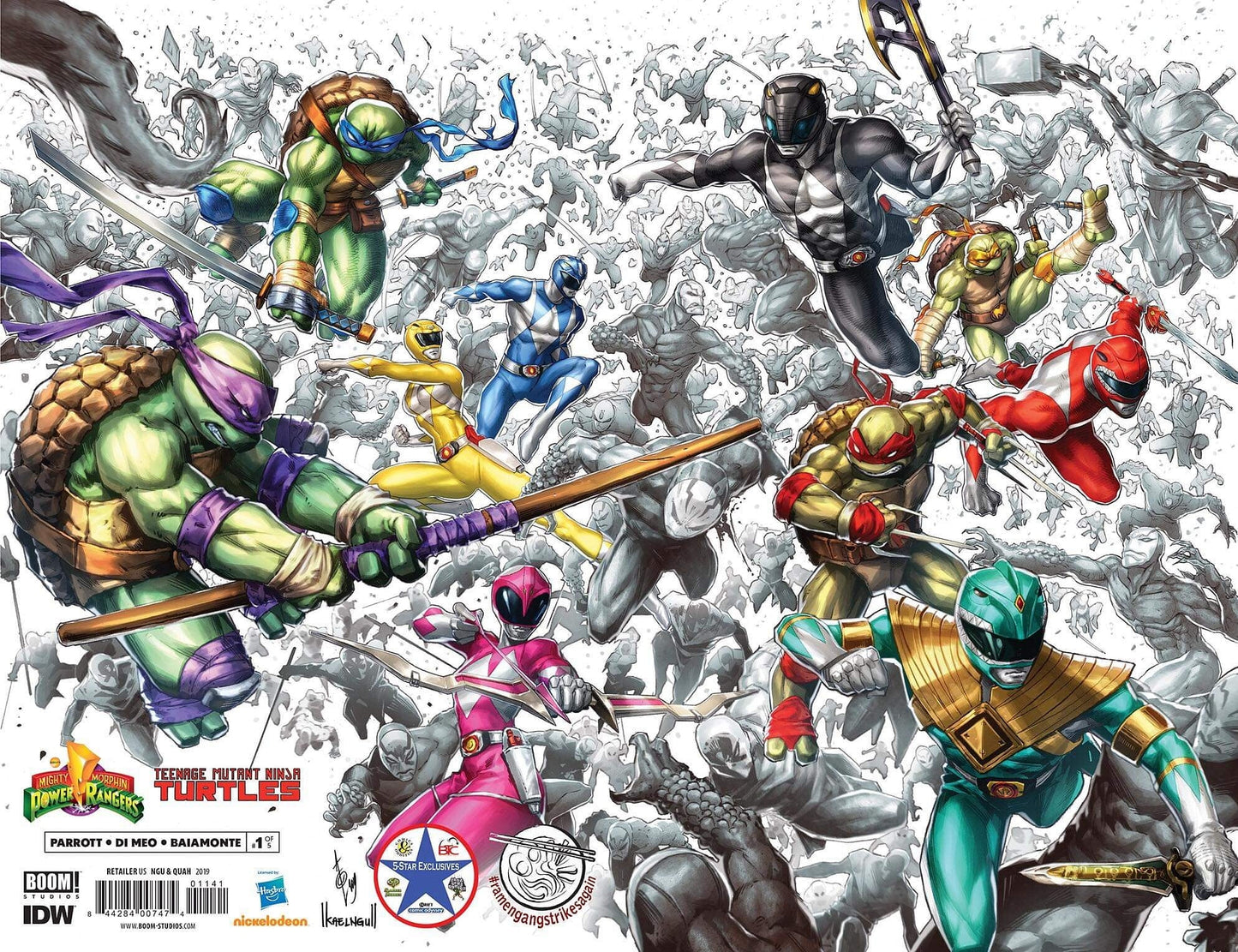 POWER RANGERS TEENAGE MUTANT NINJA TURTLES #1 SSCO 5 STAR QUAH + NGU VIRGIN WRAPAROUND JAM VARIANT 2019