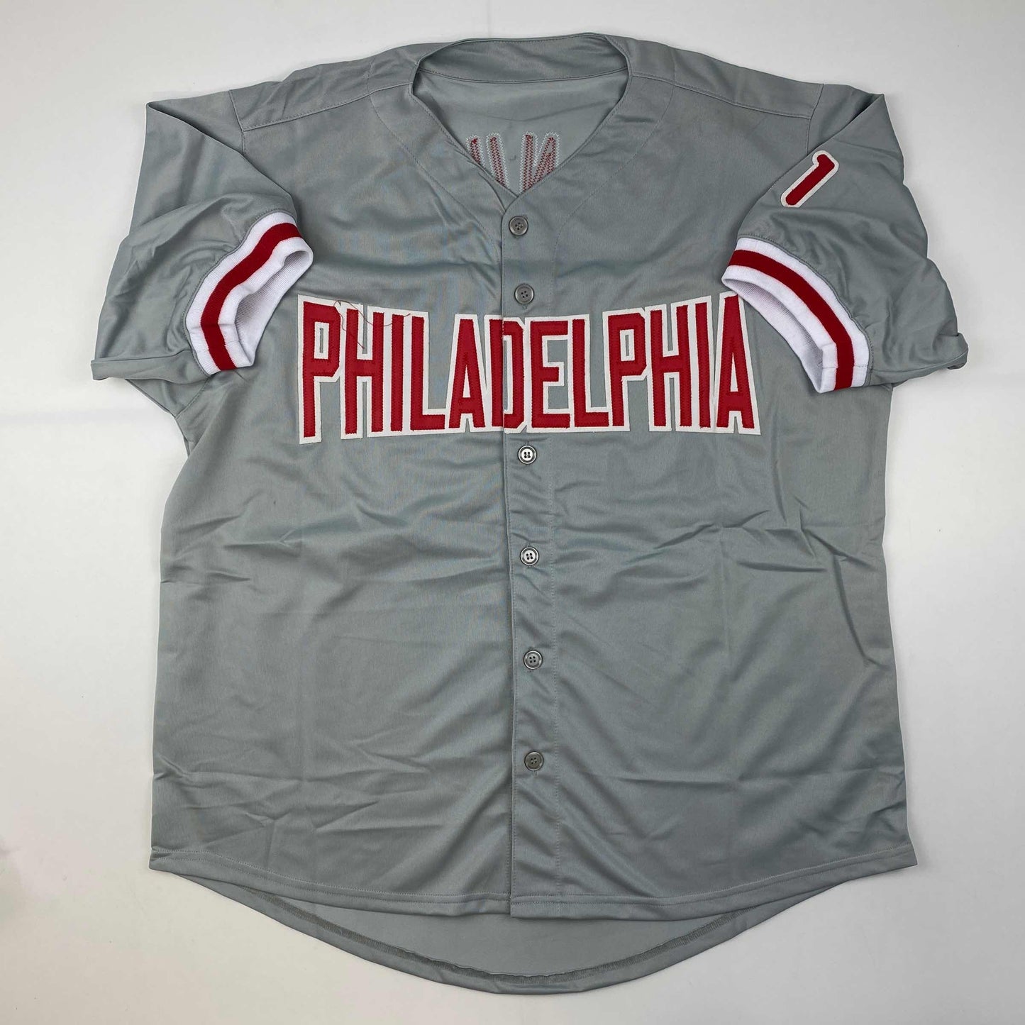 Autographed/Signed Charlie Manuel Philadelphia Grey Baseball Jersey PSA/DNA COA