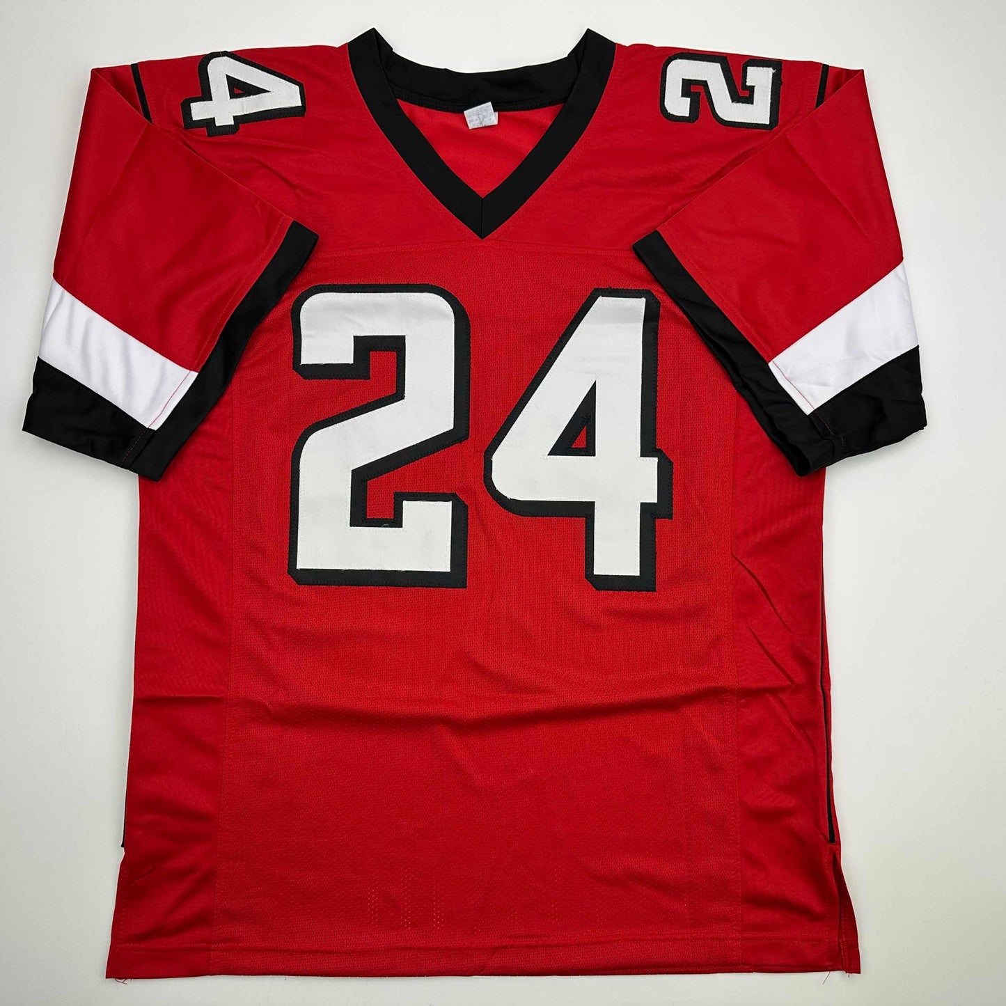 Autographed/Signed Devonta Freeman Atlanta Red Football Jersey Beckett BAS COA