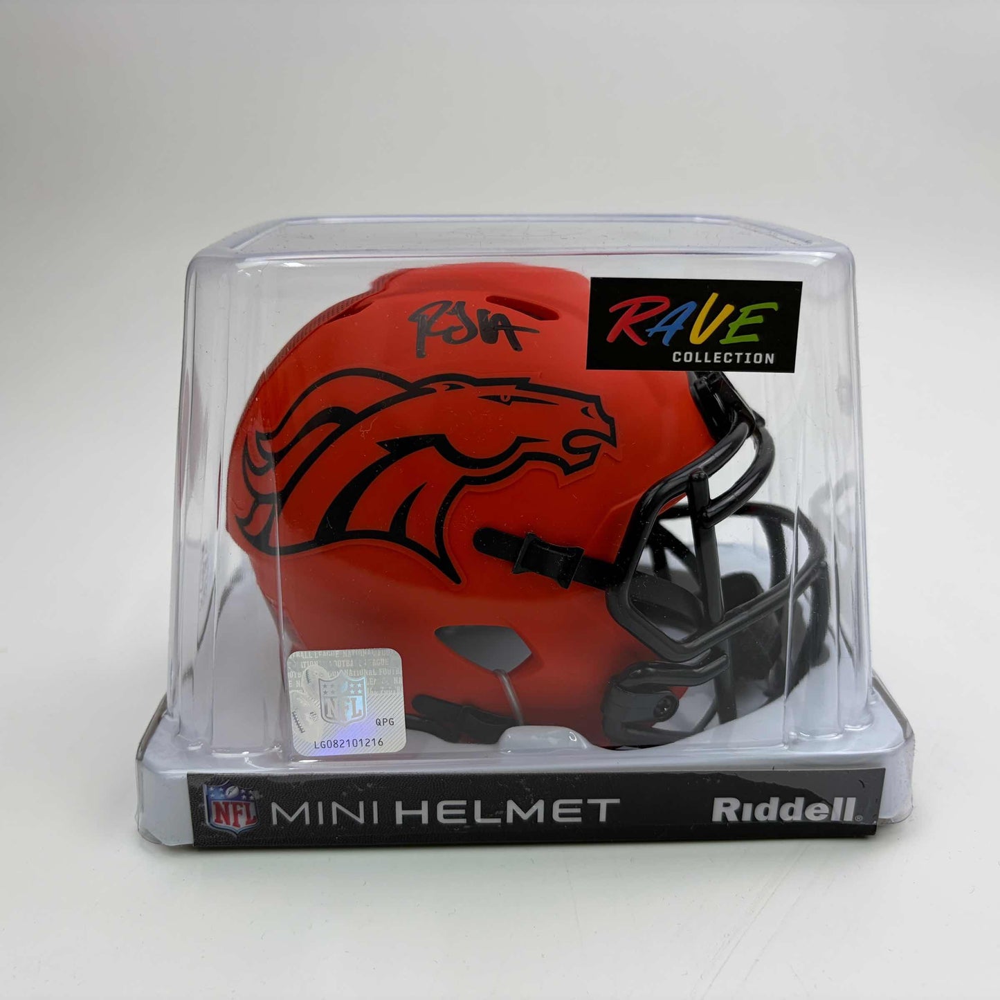 Autographed/Signed RJ R.J. Harvey Denver Broncos Speed Rave Collection Mini Football Helmet JSA COA