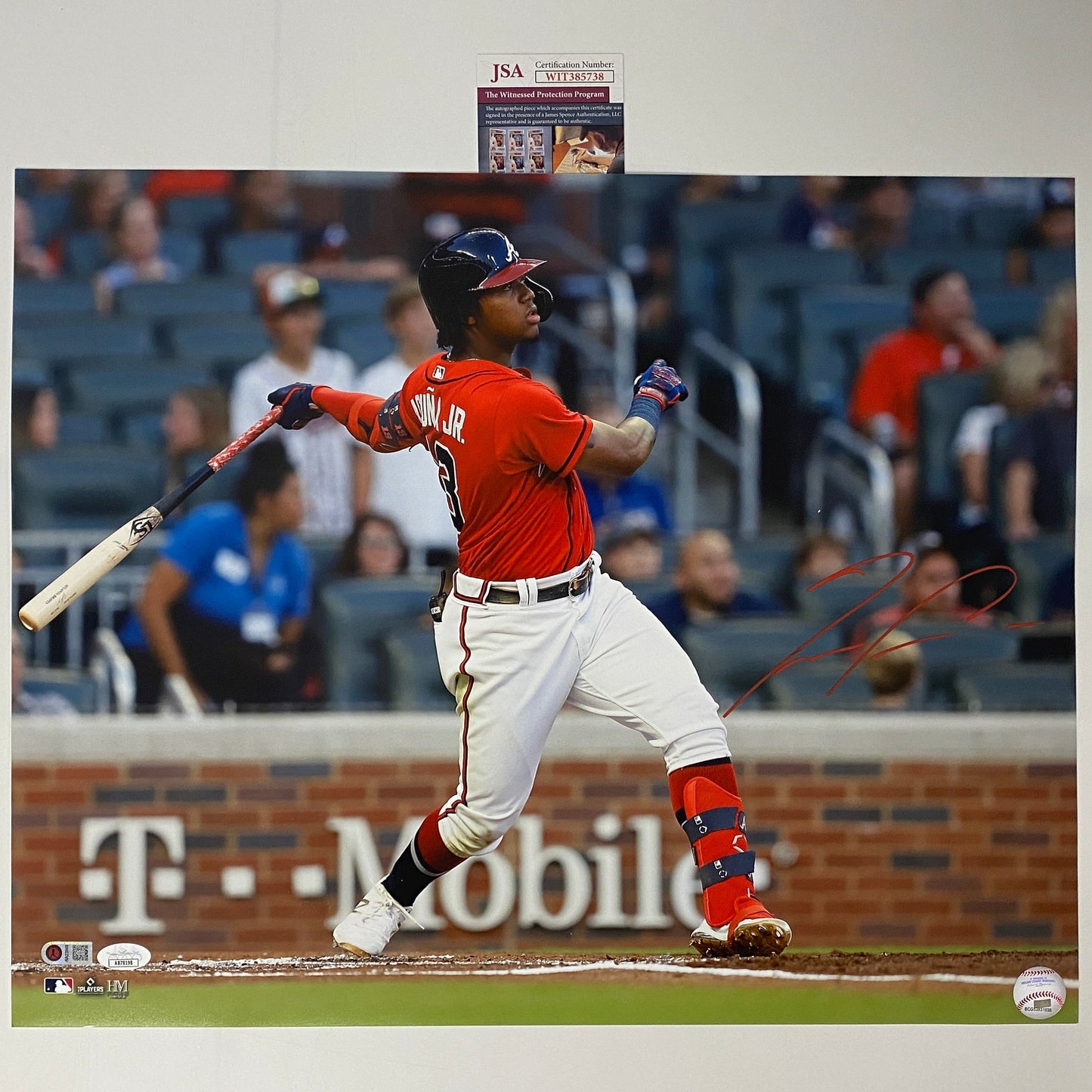 Autographed/Signed Ronald Acuna Jr. Atlanta Braves 16x20 Baseball Photo JSA COA #8