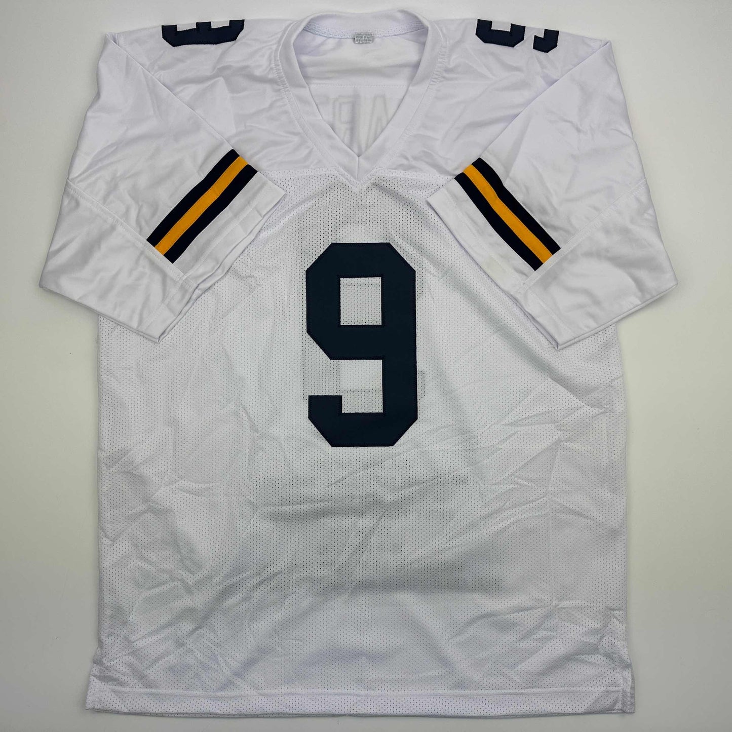 Autographed/Signed J.J. JJ McCarthy Michigan White College Stat Football Jersey Beckett BAS COA