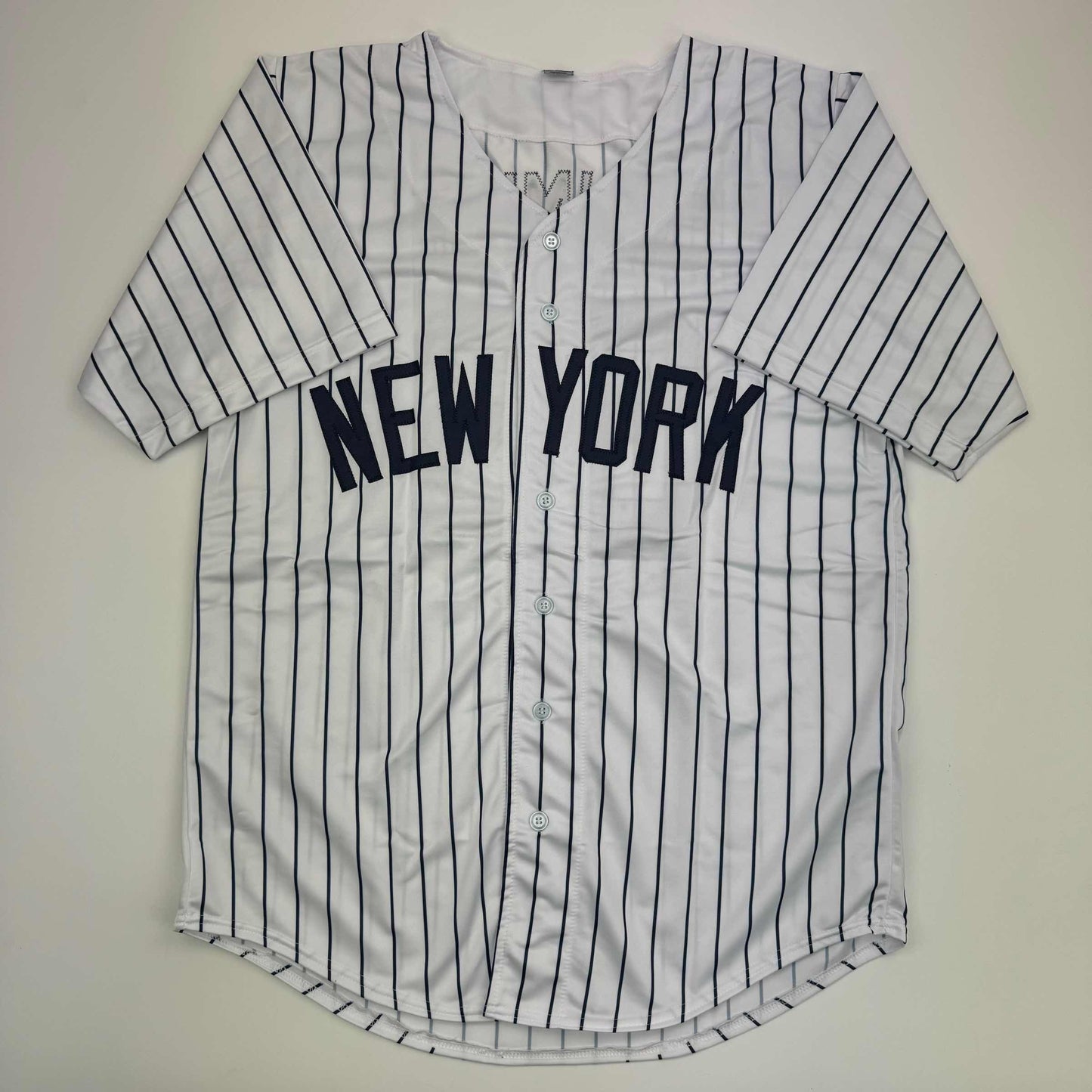 Autographed/Signed Clarke Schmidt New York Pinstripe Baseball Jersey Beckett BAS COA