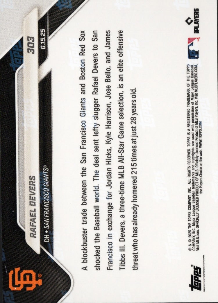 2025 Topps Now Rafael Devers #303 Orange Foil /25 Baseball Card