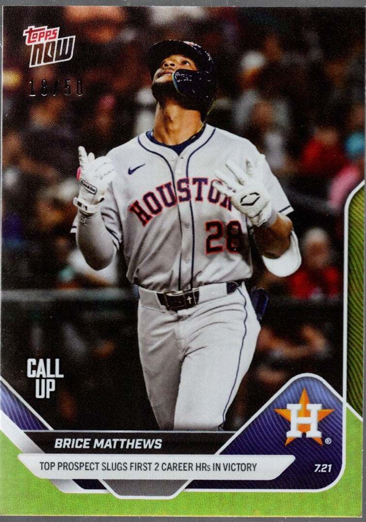 2025 Topps Now Brice Matthews #449 Gold Foil /50 Houston Astros Rookie RC Baseball Card - Golden Apple Comics