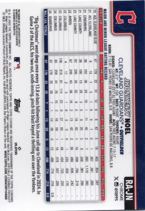 2025 Topps Chrome Sapphire Jhonkensy Noel #RAJN Auto /199 Rookie RC Baseball Card