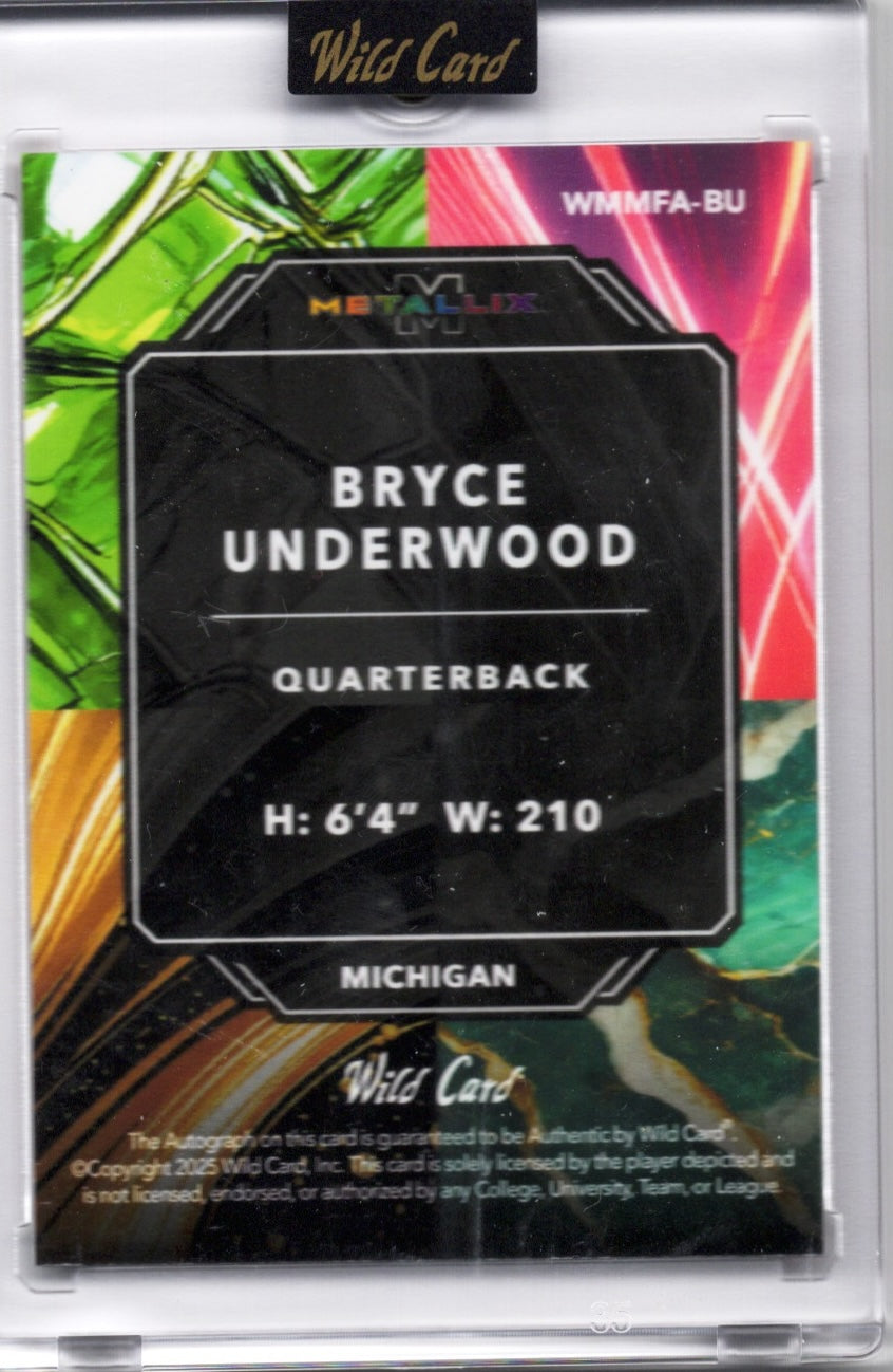 2025 Wild Card Metallix Bryce Underwood #WMMFABU Red Auto 1/1 Michigan Wolverines Rookie RC Football Card