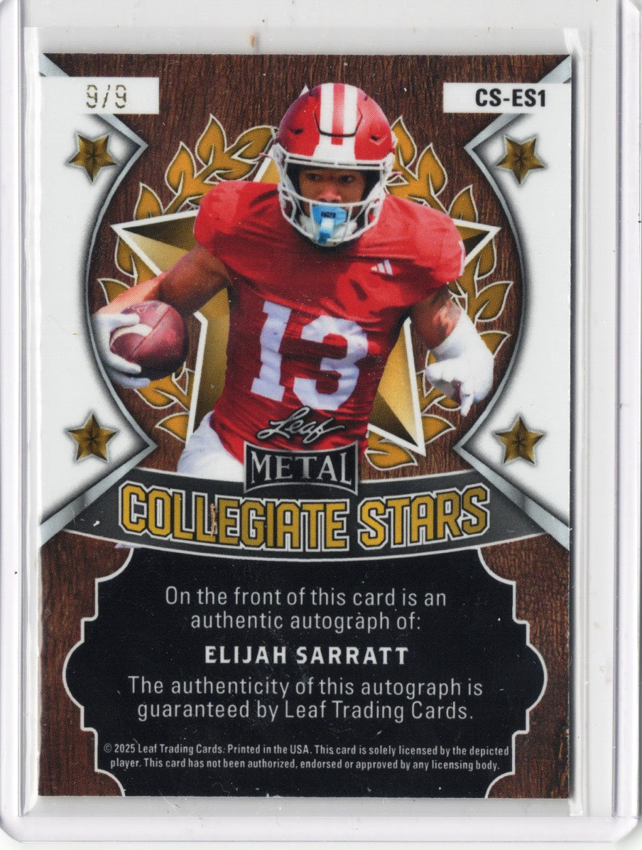 2025 Leaf Metal Elijah Sarrratt #CSES1 Collegiate Stars Auto /9 Indiana Hoosiers Rookie RC Football Card