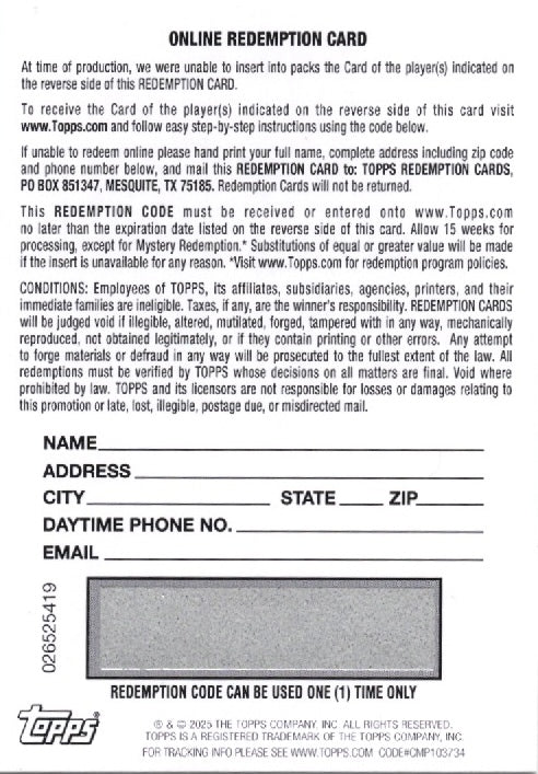 2025 Topps Now Cal Raleigh #881 Used Base Relic Orange /25 Redemption Seattle Mariners Baseball Card