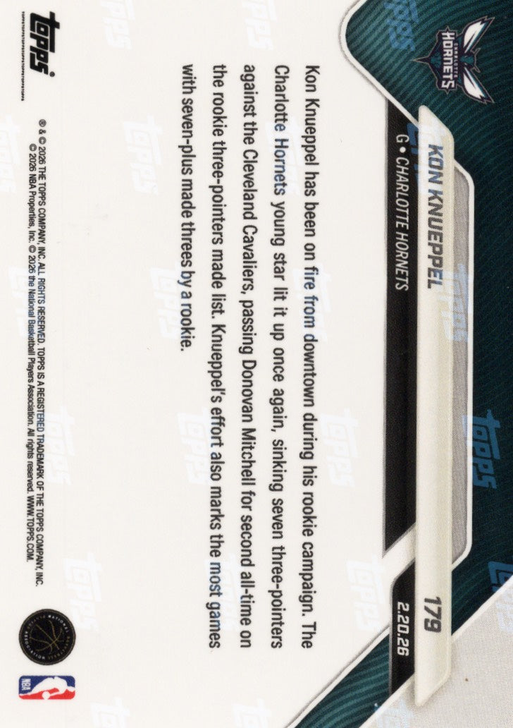 2025 Topps Now Kon Knueppel #179 Orange Foil /25 Charlotte Hornets Rookie RC Basketball Card
