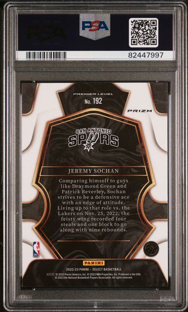 Graded 2022 Panini Select Jeremy Sochan #192 Green/White/Purple Rookie RC Basketball Card PSA 10 Gem Mint