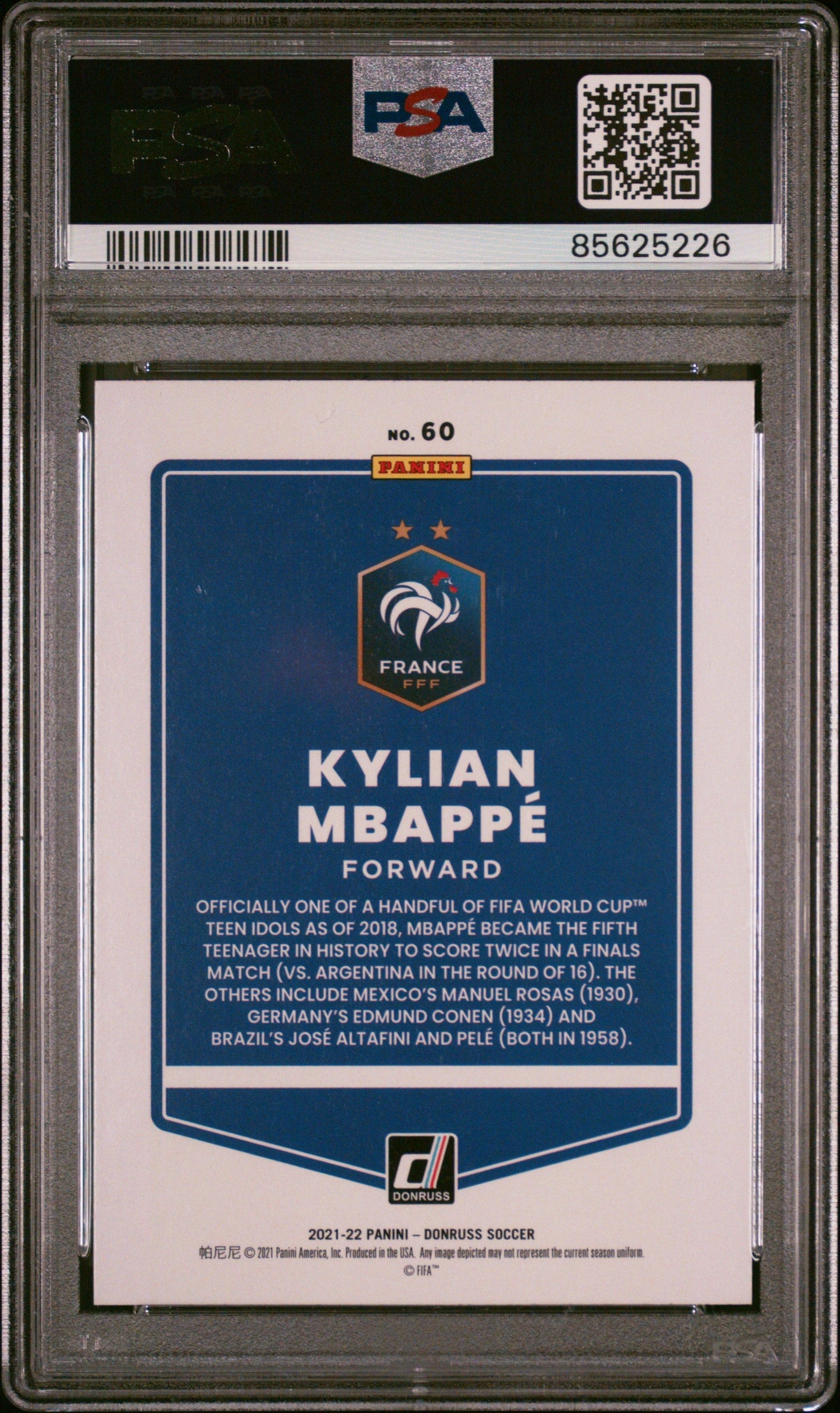 Graded 2021-22 Panini Donruss Road to Qatar Kylian Mbappe #60 Soccer Card PSA 9 Mint